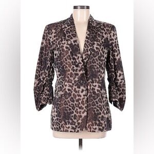 Calvin Klein Women’s Animal Print Blazer with 3/4 Ruffled Sleeves